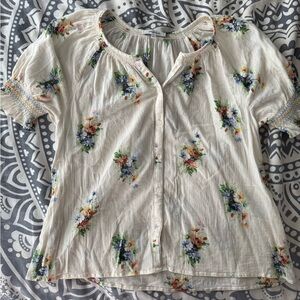 Madewell Women's Cream Floral Button-Front Peasant Top